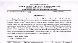 ( GRADE III )DME 2008 Vacancy Apply online Start / DME Grade III Posts 2024 Assam #AssamJob