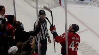 Tom Wilson's stick gets stuck in the glass