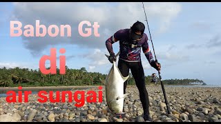 Gt Popping || Di Sambar babon Gt saat test actione lure di sungai Land Based