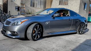 G37 IPL with GTR wheels gets Coilovers installed DIY