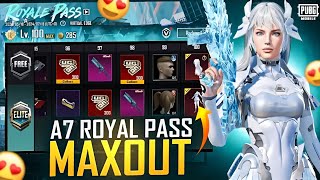 Finally A7 Royal Pass MaxOut 😍 | Free Mythics, Materials & Upgraded Gun | PUBGM