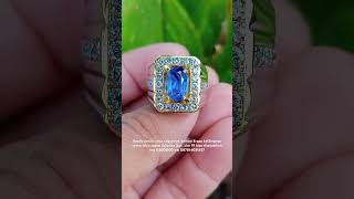 Cincin perak pria blue sapphire Ceylon dan berlian.