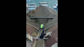 (82) Unloading crushed gravel on barge - Stress Relief video