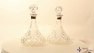 Vintage Pair of Cut Crystal Glass Silver Mounted Decanters Birmingham 1972