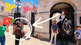 A Strange "Tourist" Approached the King's Guard with a Plant with a FLOWER at Horse Guards in London