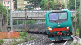 Treni in transito sulla linea succursale dei Giovi tra Genova e Mignanego.