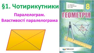 Паралелограм. Властивості паралелограма. Геометрія 8 клас.