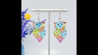 Kaleidoscope Owl Fishhook Multicolor Statement Earrings | RosiePanda