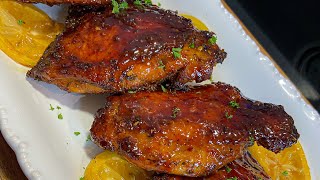 We’ve been making thighs wrong all along | Honey Peach Chicken Thighs | Thigh recipe || FRUGALLYT