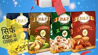 Napfoods premium gifting pack of 4 (200g each)#qoo10 #cashew #almond #pista #Raisins #सिर्फ 413मे