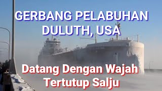 Saat Wajah Kapal Tertutup Salju di Gerbang Pelabuhan Duluth, Amerika Serikat