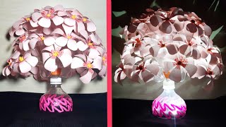 How to make Plastic Bottle Paper Flower vase | Easy Paper Flowers | Home Decor Ideas | Diy Works