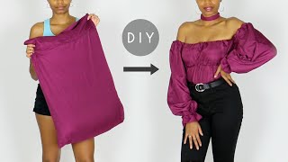 DIY Puff Sleeve Off the Shoulder Top Out of Pillow Cases (Easy Sewing!)