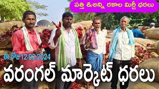 అన్ని రకాల మిర్చీ ధరలు#పత్తి ధర?(February 12, 2024) #Warangal Market mirchi rates #cotton rate#టమోట