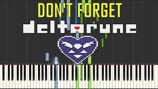 Don't Forget - Deltarune (Undertale Series) [Synthesia Piano Tutorial] + SHEETS & MIDI