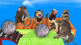 Wild Animals Obstacle Game Over Water Cow Mammoth Elephant Lion Buffalo Dinosaur Bull Tiger