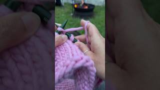 Pillow knitting progress by the campfire #vacation #knitting #quickknitting