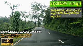 മൂടൽമഞ്ഞും മഴയും നിറഞ്ഞ മനോഹരമായ ഹരിത ഭൂപ്രകൃതിയുടെ കാഴ്ചയുള്ള മനോഹരമായ ഡ്രൈവ് Iവടുവഞ്ചാൽ - ഗൂഡല്ലൂർ