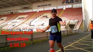 Me finishing the Blackpool half marathon at bloomfield road