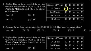 Math 1030, Exam 3 - Question 1 (Plurality Method)