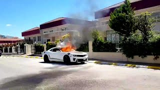 سياره تحترق بسبب شورت الكهربائي 😢😢 A car burns due to the high temperature