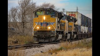 UP #8676 Leads a Highballin' Double Intermodal Through Midland!