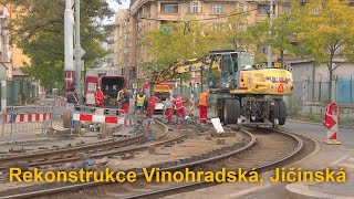 Rekonstrukce tram. trati Vinohradská, Jičínská, Flora, Želivského 9.-10.2023 | 8K HDR