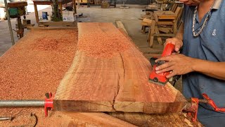 Extremely Ingenious Wood Skills Old Woodworking Worker Turns Cracked Hardwood into Large Table