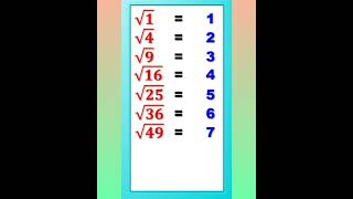 1 - 20, square numbers, square roots