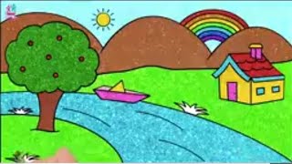 Beautiful Scenery Drawing for Kids | How to Draw | Easy Drawing and Coloring | CRAFTYVLOGGERGUNGUN