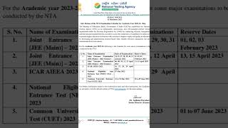 JEE(Main)session1 & session2(2023),ICAR AIEEA 2023,NEET2023,CUET 2023 Date of Exam & Reserves Date