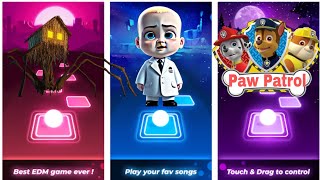 Spider House Head Vs Baby Boss Vs Paw Patrol Team Tiles Hop EDM Rush || Who is winner 🏆 🥇 ♥️