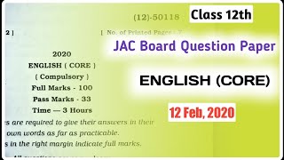 Class 12th: ENGLISH (CORE) || JAC Board Question Paper 2020