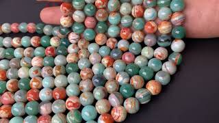 10mm green orange stripe agate fire agate #diybeads #jewelrybeads #fireagate #springcolor