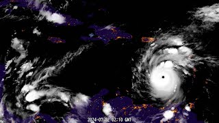 Hurricane Beryl Satellite Animation - July 2 to July 3, 2024 - 10fps