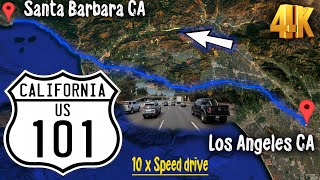 101 Freeway from Los Angeles CA to Santa Barbara CA 10X speed drive in 4K