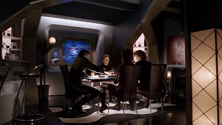 Andromeda crew share dinner, Minister of War Jane Rollins, Nietzscheans raid the Andromeda