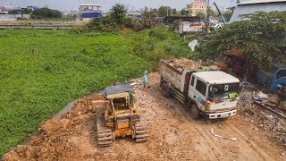 Ep18.Mighty Powerful Bulldozer-D31P-Push Cement Stone Trash To Making Long Road,5Ton Truck Unloading