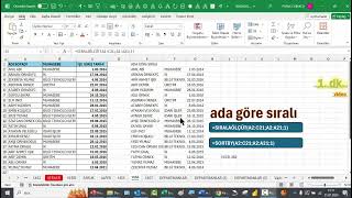 Excel 1 Dakika - Ada göre sıralama - SIRALAÖLÇÜT