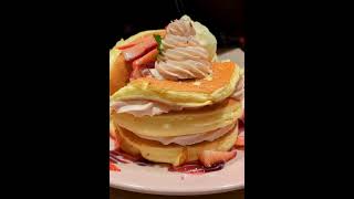 Strawberry Cream Fluffy Pancakes 🥞 #shortsvideo #youtubeshorts #shorts #short #food #shortvideo