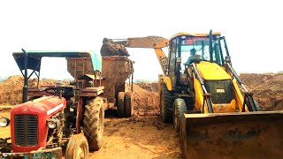 Jcb 3dx xpert fully loading sand in massey ferguson tractor attech bricks soling machine| jcb video