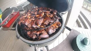 BIG GREEN EGG PEACH & CHERRY WOOD Smoked Wings & Pork Butt