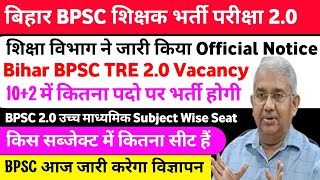 जारी हुआ :- Bihar BPSC TRE 2.0 10+2 Subject Wise Seat | Bihar Bpsc Tre 2.0 Notification Kab Aayega