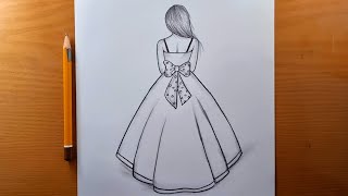 Como desenhar uma garota com um lindo vestido || Ideias fáceis de desenho para iniciantes lápis