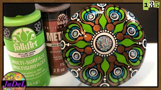 Lime Green, Copper, and Turquoise Mandala Dot Art Rock Painting