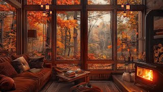 Peaceful Autumn Atmosphere In A Cozy Cabin - Relaxing piano music and crackling fire for relaxation