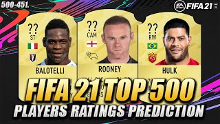 FIFA 21 | TOP 500 PLAYERS RATINGS PREDICTION (500-451) | w/ Rooney, Hulk & Balotelli