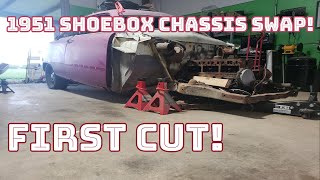 1951 FORD SHOEBOX FRAME SWAP ONTO A BRAND NEW AWD FORD TAURUS!  REMOVING AN INCH OUT TO THE BODY!