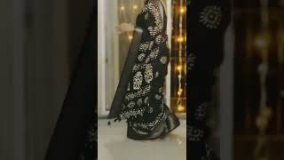 Navy blue Georgette saree with black sleeveless blouse | How to drape a saree? #sareehaul