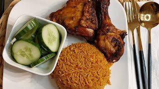 delicious Nigeria jollof and chicken served with cucumber everyone loved it | see how I make it❤️😋👌👍